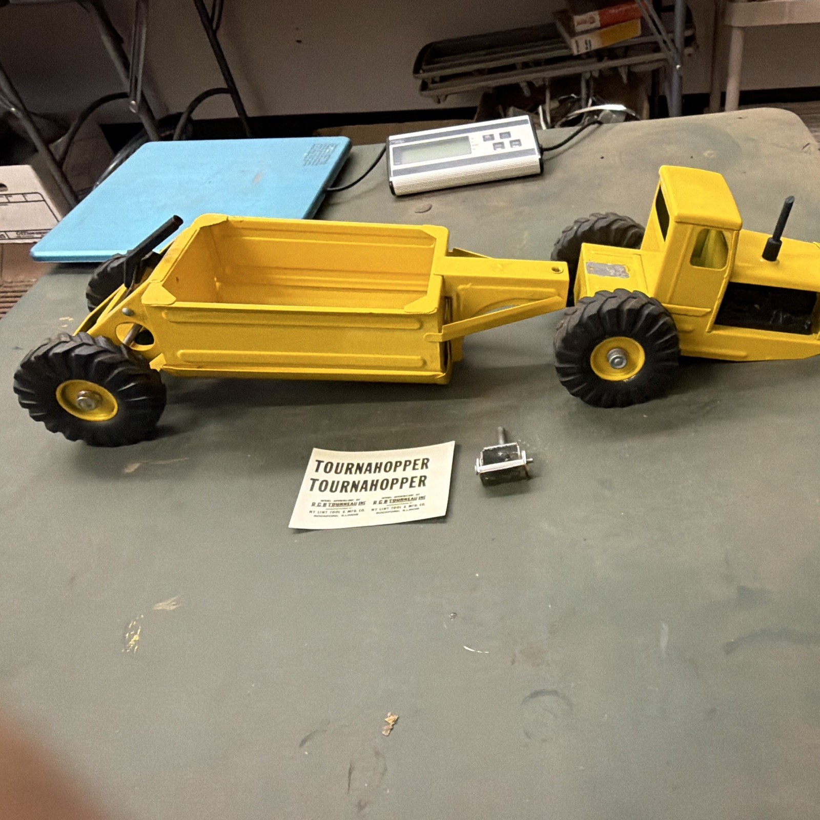 Yellow Diecast Dump Truck w/ Dump Trailer Construction Vehicle Toy