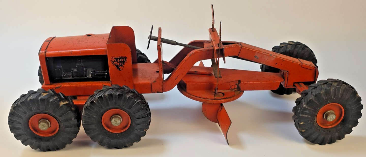 Vtg Nylint Road Grader Toy Pressed Steel 19″ 1950s Orange Construction Vehicle