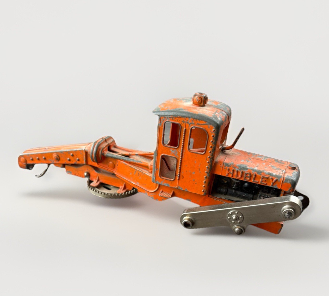 Vintage Hubley Diesel DieCast Orange Construction Road Grader Toy No Tires