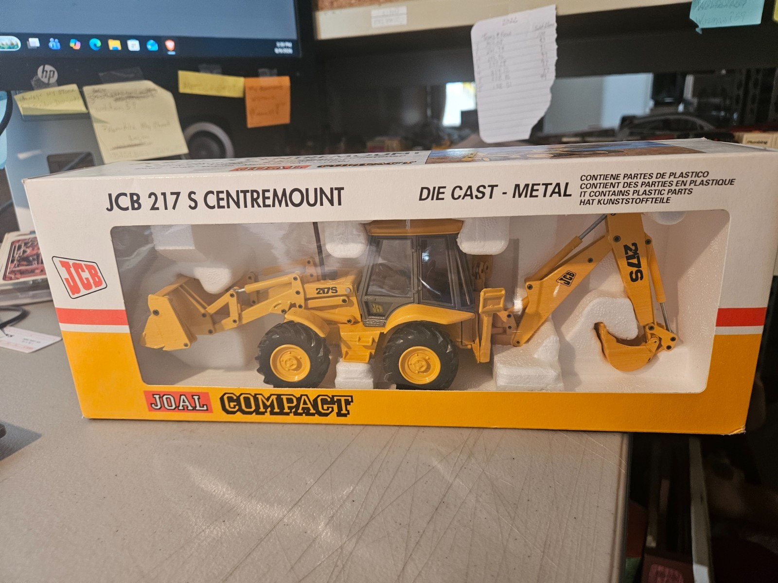 JOAL COMPACT 1:35 JCB 217 S CENTREMOUNT BACKHOE LOADER YELLOW IN BOX