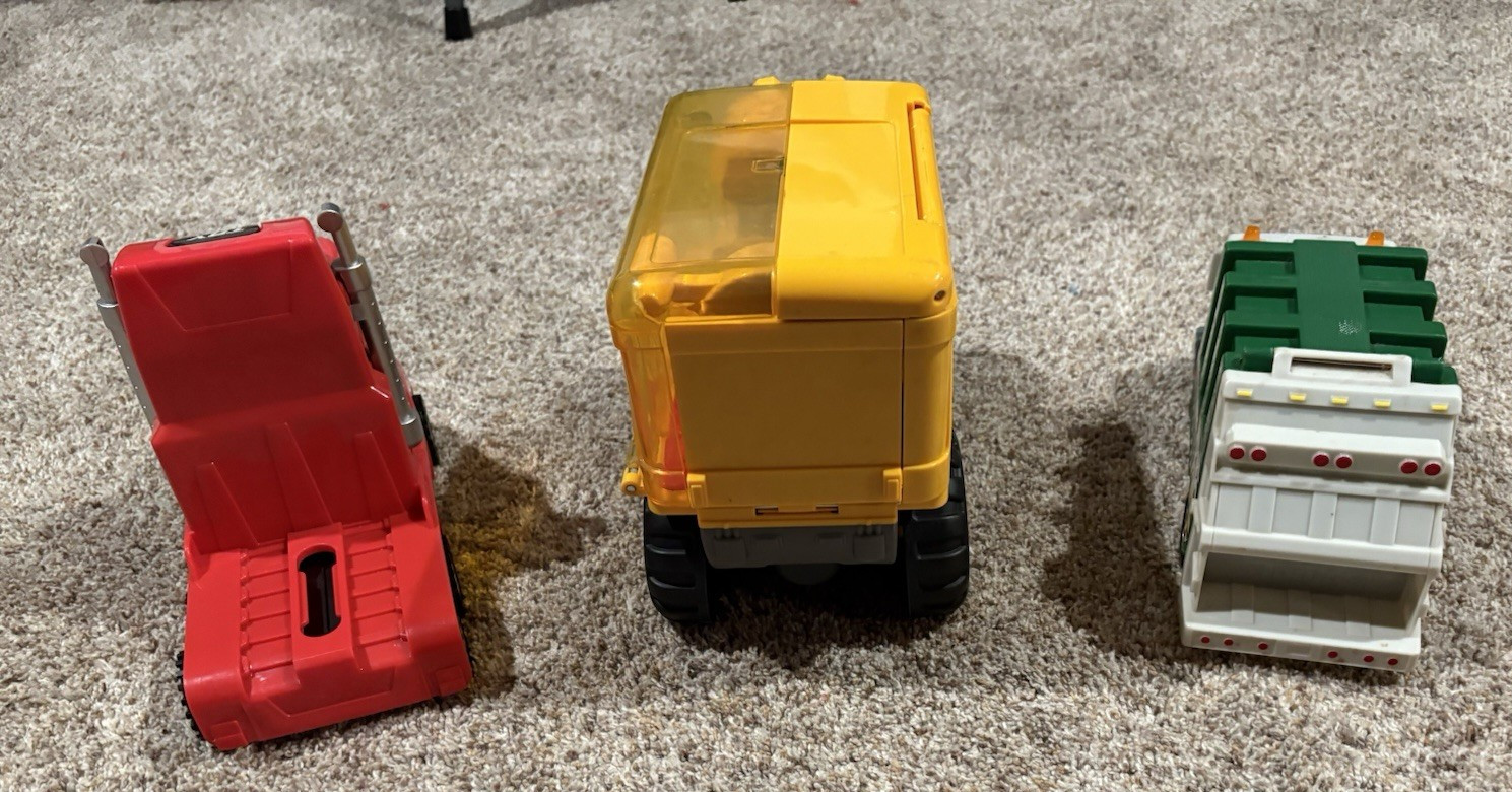 Lot of 3 Sound/Light Making Toys Cat Construction Semi Garbage Trucks *TESTED*