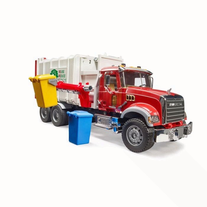 Bruder 02811 MACK Granite Side Loading Garbage Truck + Free Trash Cans #02811