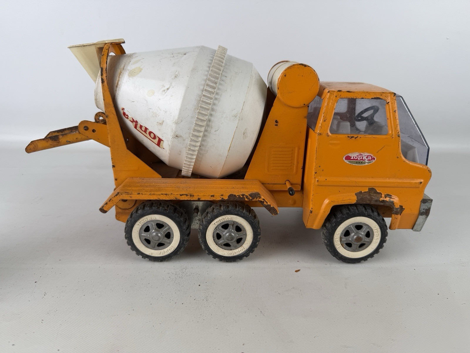 VTG Orange Tonka Cement Mixer Truck Pressed Steel Whitewall Tire 1960s USA AS IS