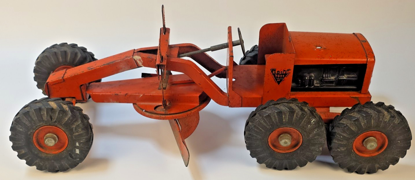 Vtg Nylint Road Grader Toy Pressed Steel 19″ 1950s Orange Construction Vehicle