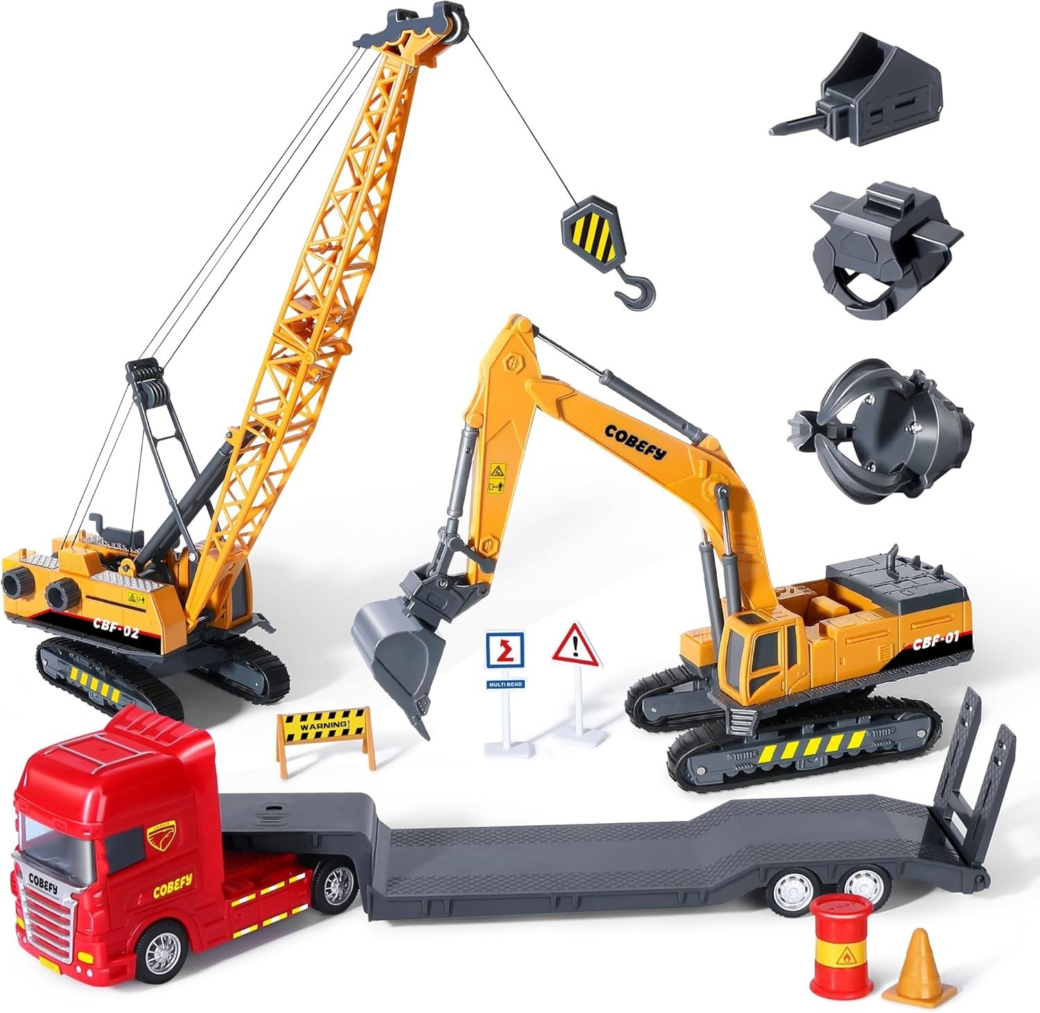 Kids Construction Toys for Boys, Playset of Excavator Toy, Crane Toy & Semi Truc