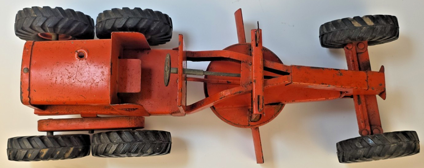 Vtg Nylint Road Grader Toy Pressed Steel 19″ 1950s Orange Construction Vehicle