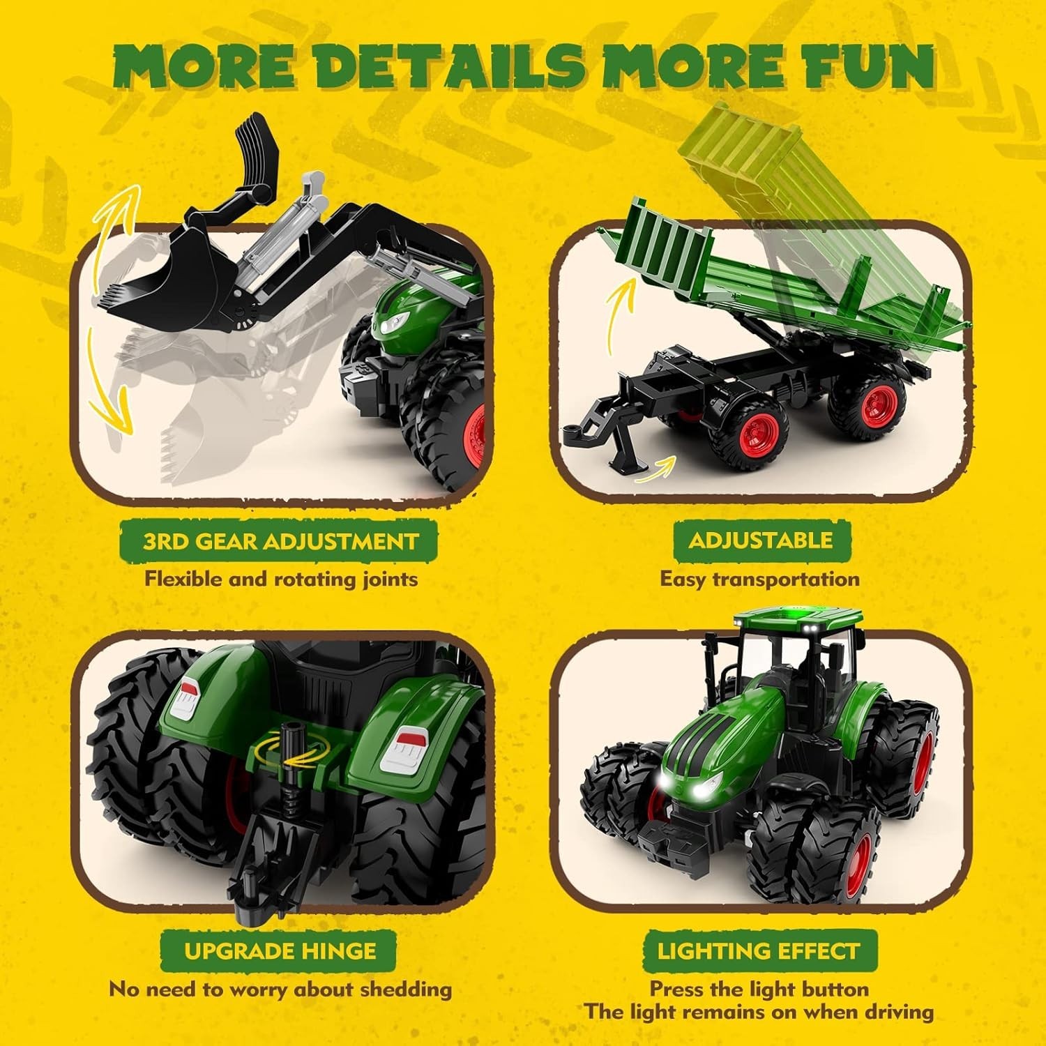 Remote Control Tractor Toy with Trailer & Lights – Fun Farm Vehicle for Ages 3-9