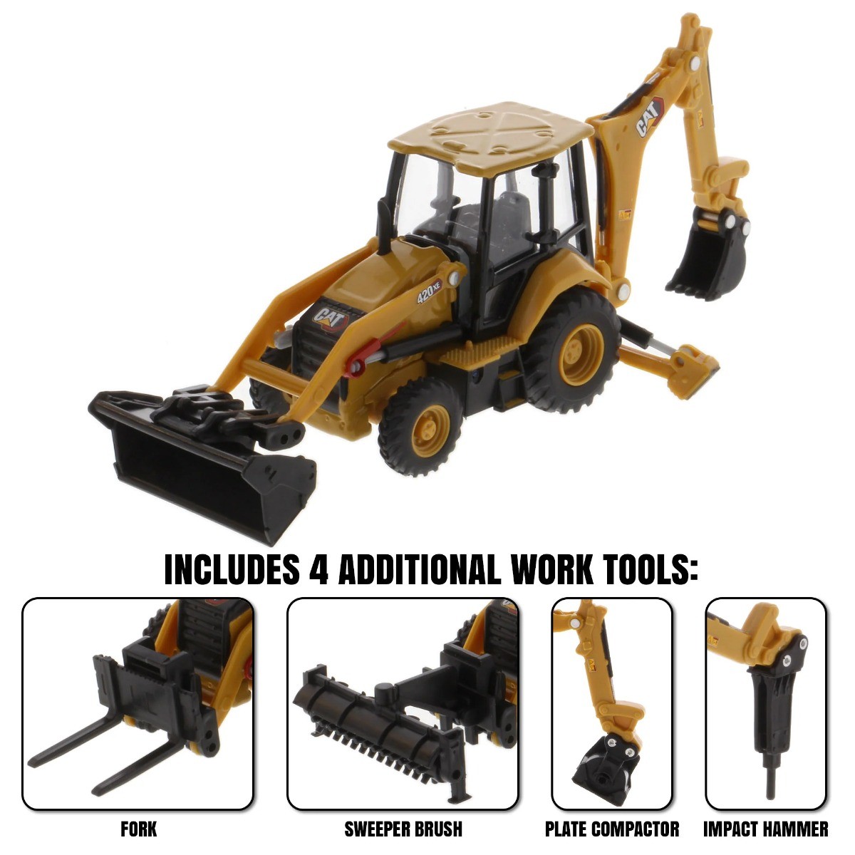 Diecast Masters 85765 Cat 420 XE Backhoe Loader & 4 Tools 1/64 Scale Model