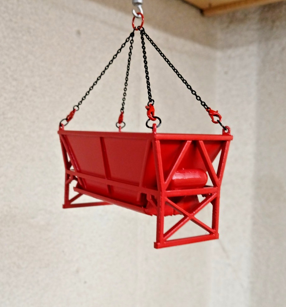 Concrete Hopper Closed Door 3D Printed In Authentic Manitowoc Red. 1/64th Scale.