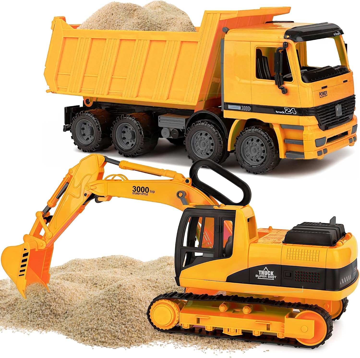 Construction Toys – Excavator & Dump Truck Toy for Kids (Set of 2) – Moveable Cl
