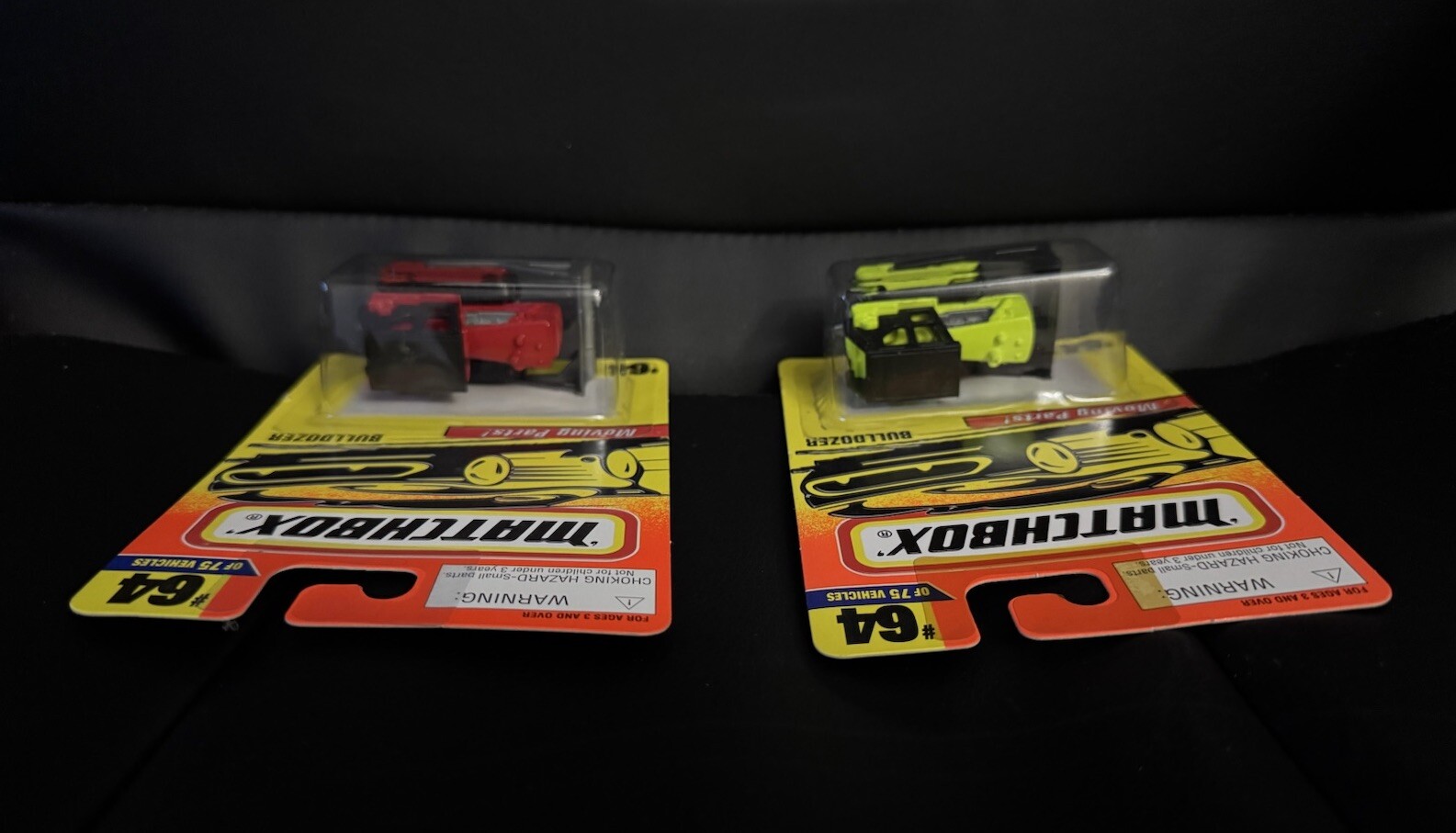 1996 Matchbox Bulldozer With Moving Parts 64/75 Neon Green/Yellow & Red/Gray 2pk