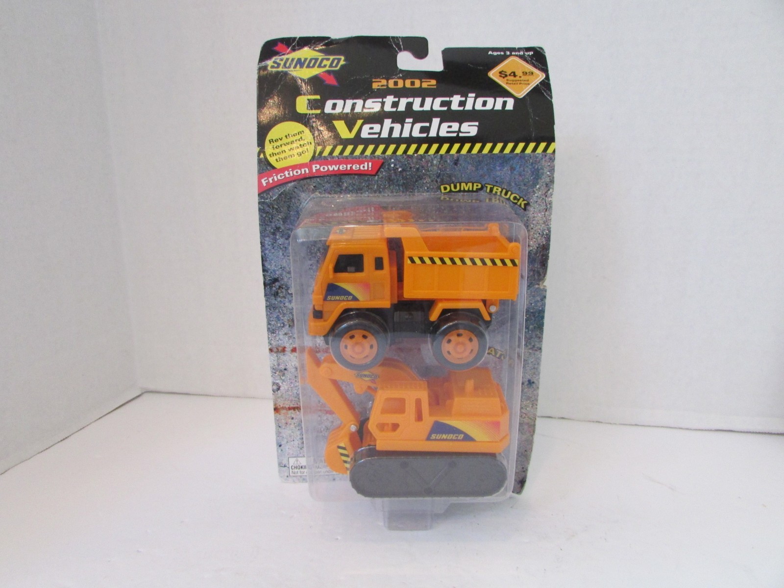 Sunoco 2002 Construction Vehicles Dump Truck & Excavator Plastic Friction L79