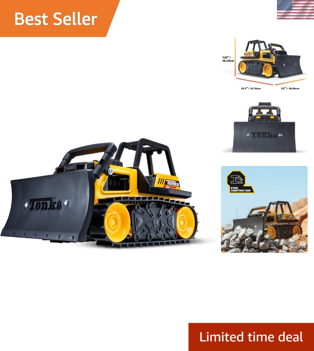 Tonka Steel Classics Yellow Bulldozer – Kid Powered Fun for Ages 3+