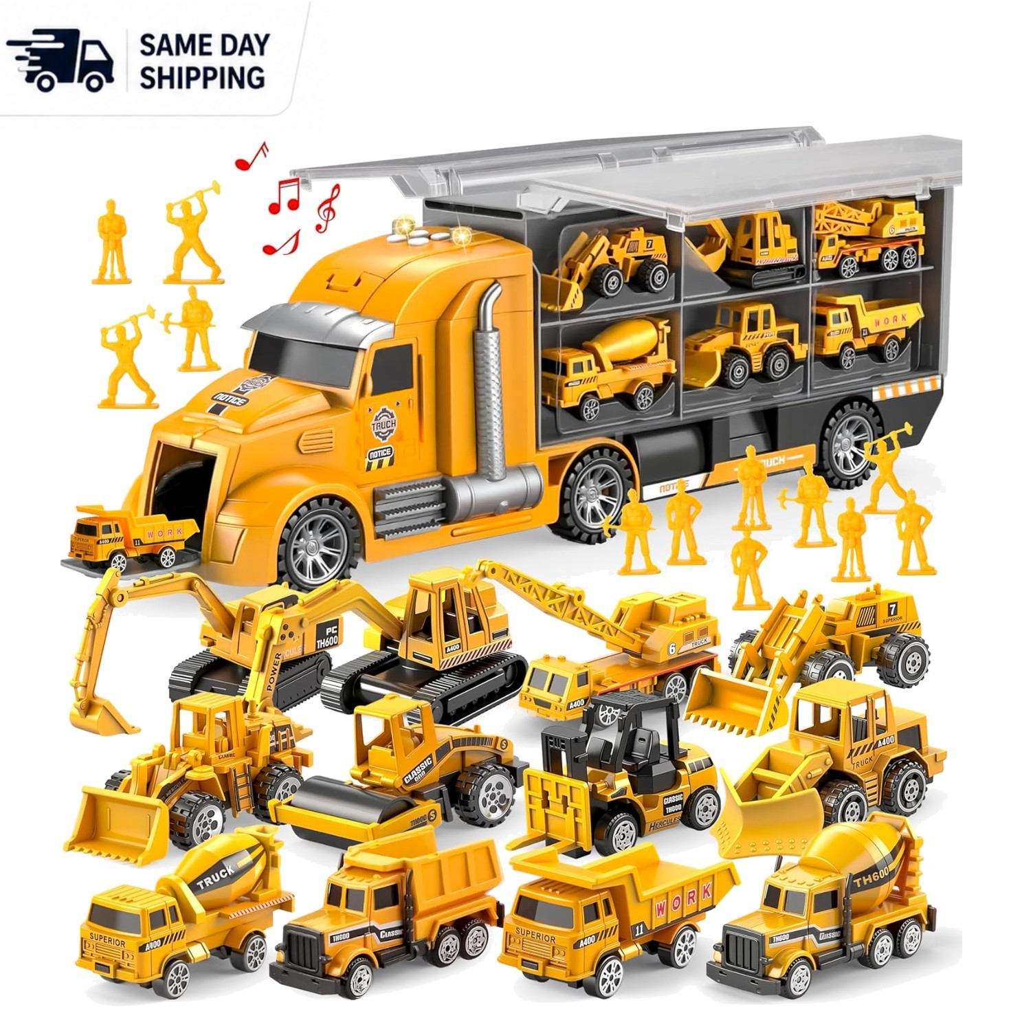 Realistic 25-in-1 Construction Toy Set with Trucks & Worker Figures for Boys