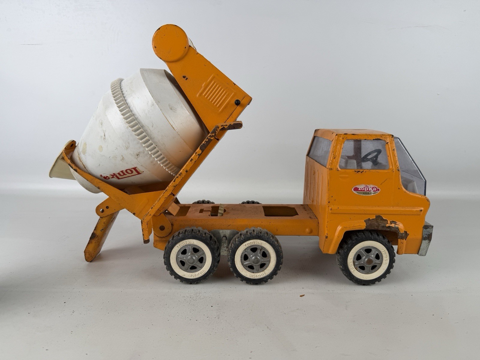 VTG Orange Tonka Cement Mixer Truck Pressed Steel Whitewall Tire 1960s USA AS IS