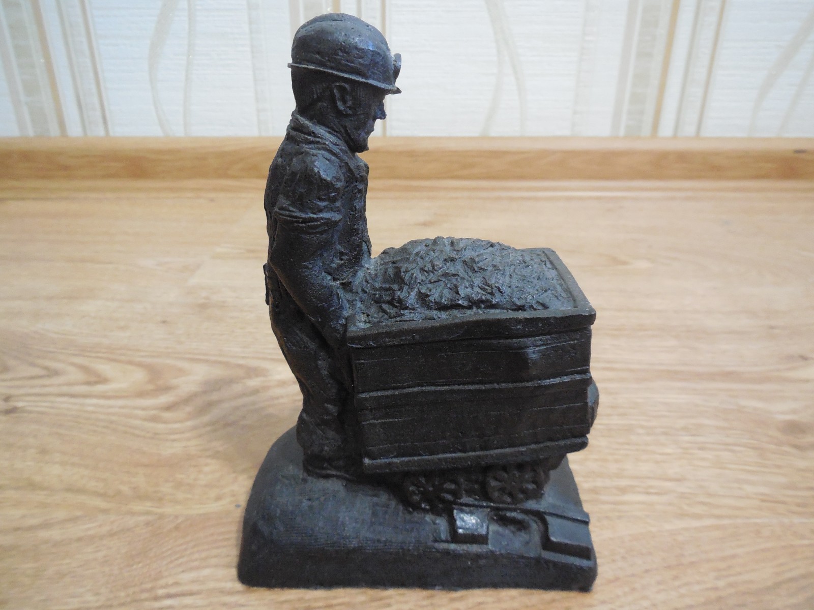Vintage Soviet Russian Souvenir Miner With Coal Trolley Statuette Sculpture USSR