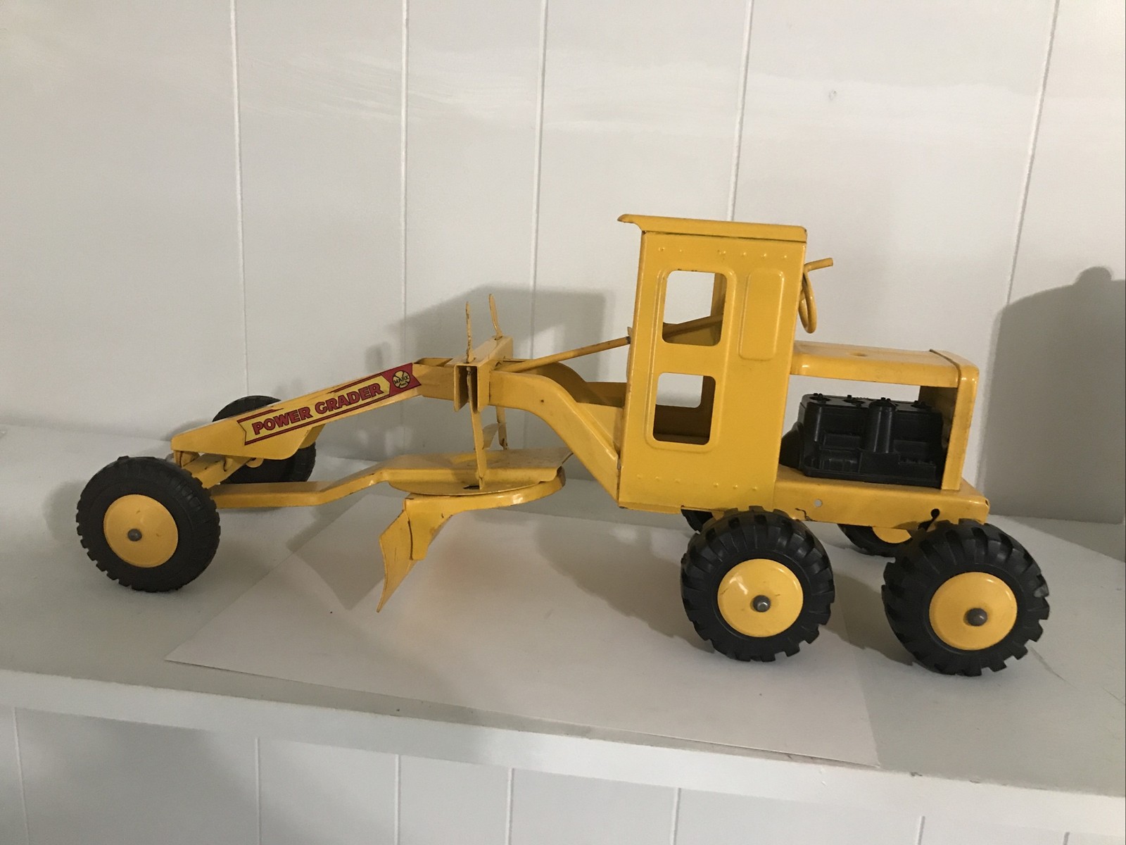 Vintage Marx Toys Yellow With Black Wheels Pressed Steel PowerGrader With Engine