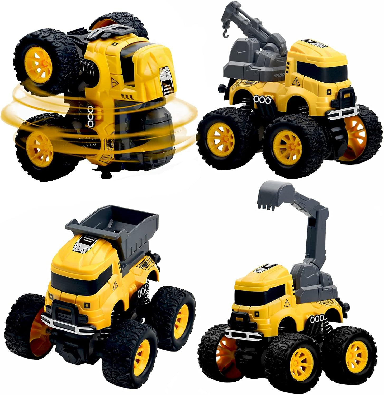 Construction Truck Toys for Boys – 4 Pack Excavator, Mixer, Crane, Dump Trucks P
