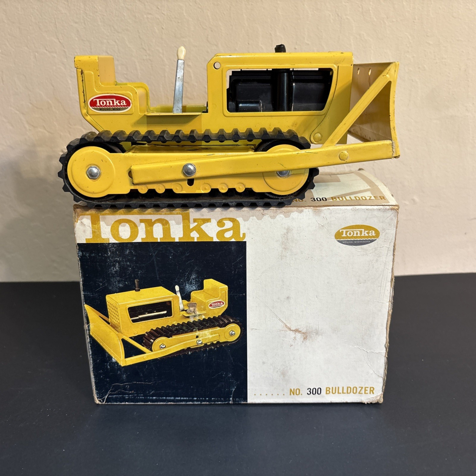 Vintage Tonka No. 300 Bulldozer with Original Box Yellow Blade
