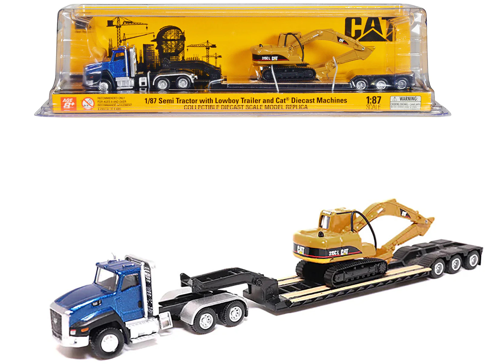 CAT Caterpillar CT660 Day Cab Tractor Blue Metallic with Lowboy Trailer and CAT