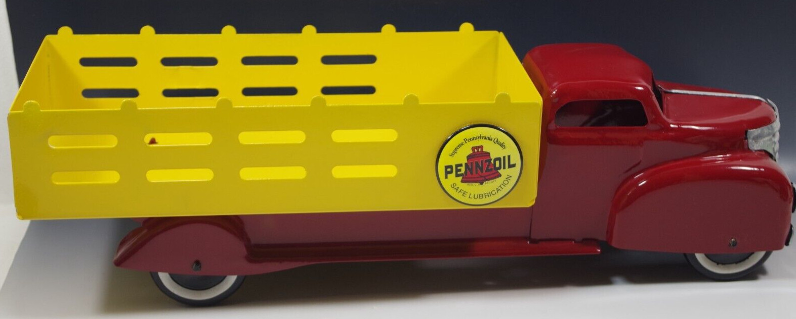 WYANDOTTE PENNZOIL STAKE TRUCK PRESSED STEEL RESTORED VINTAGE 20” MINT CON.