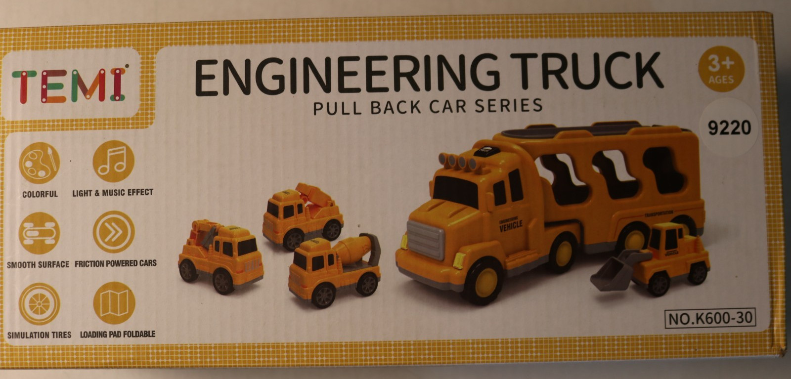TEMI Engineering Truck 5-in-1 Construction Carrier 4 Cars Lights Sound K600-30