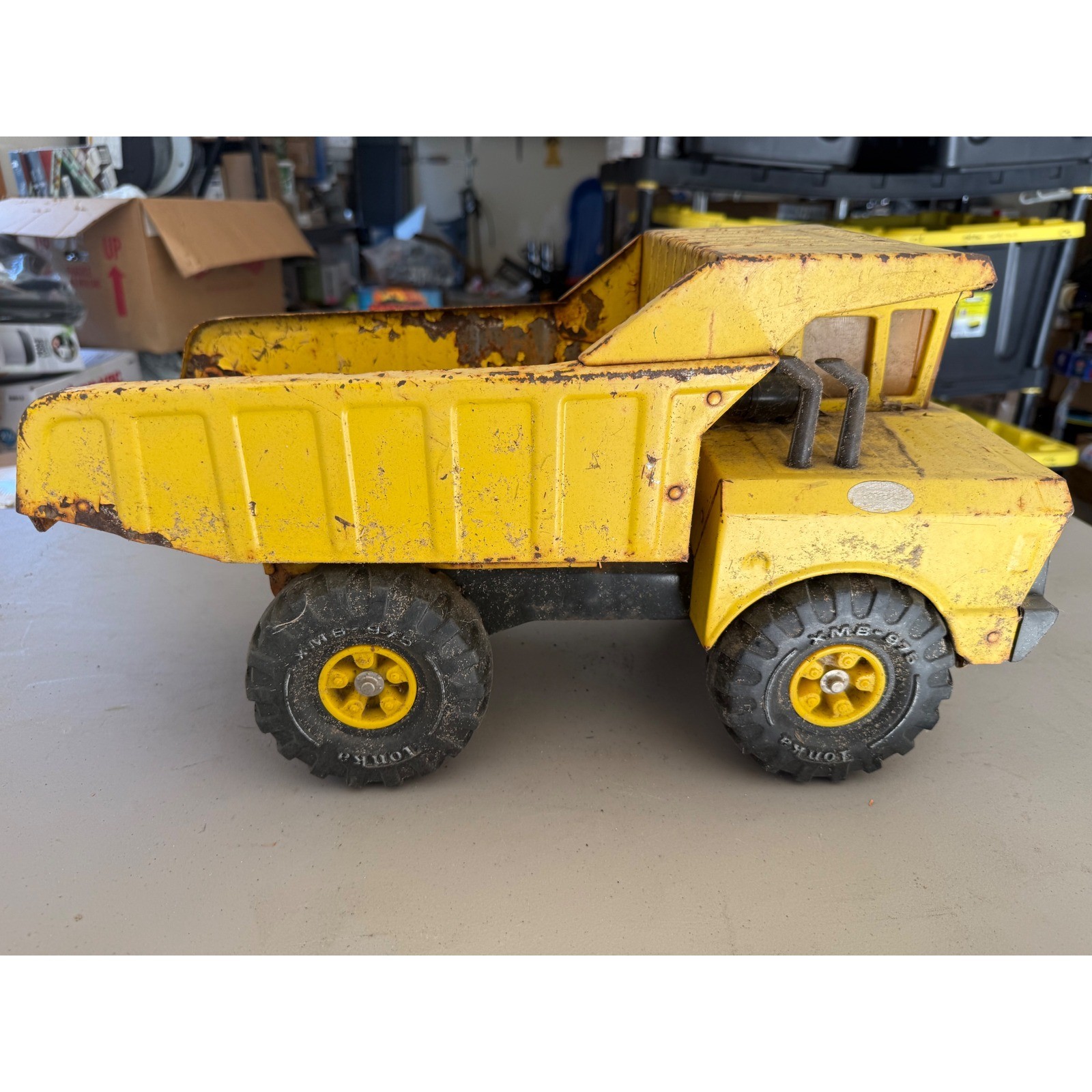 Vintage Tonka Mighty Dump Truck Pressed Steel Yellow Toy Construction Vehicle