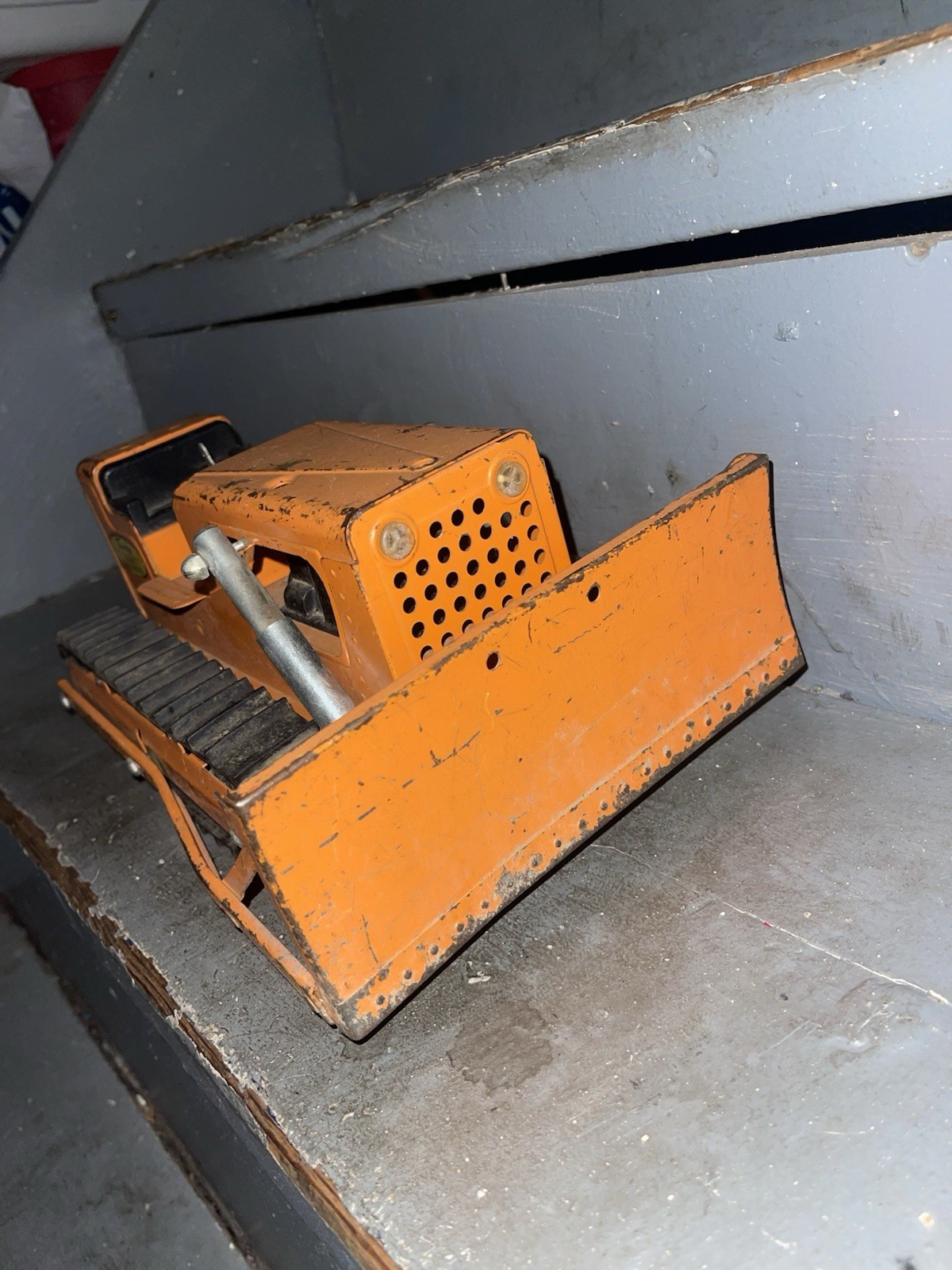1960s TONKA TOYS Giant Bulldozer Vintage Orange Pressed Steel Toy Tractor