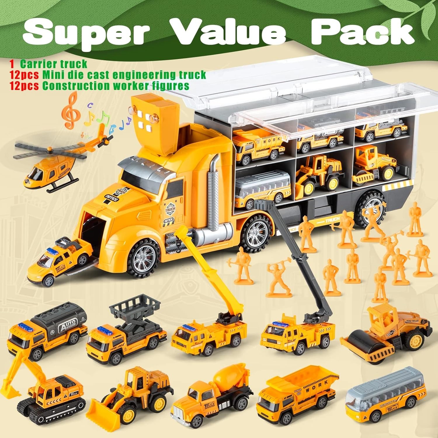 Imaginative 25-Piece Pull Back Construction Truck Playset for Ages 3-7