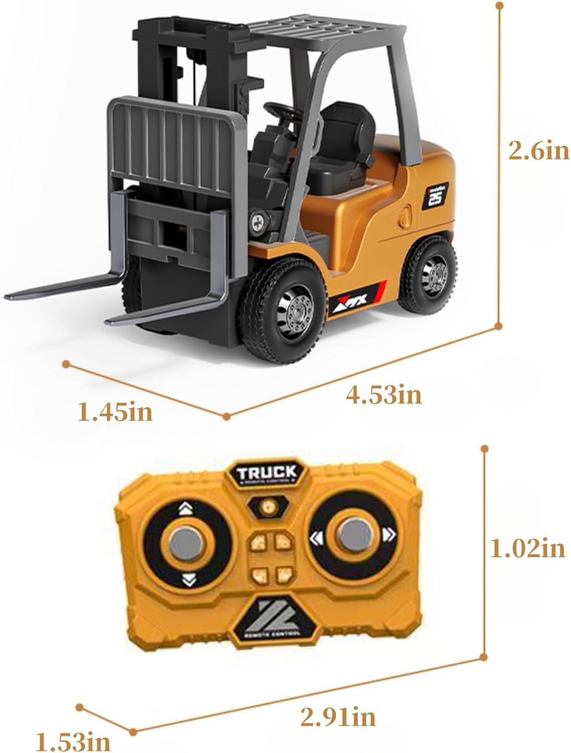 1/64 RC Forklift Toy, 7CH Remote Control Forklift Truck with Lift/Hook & Lights