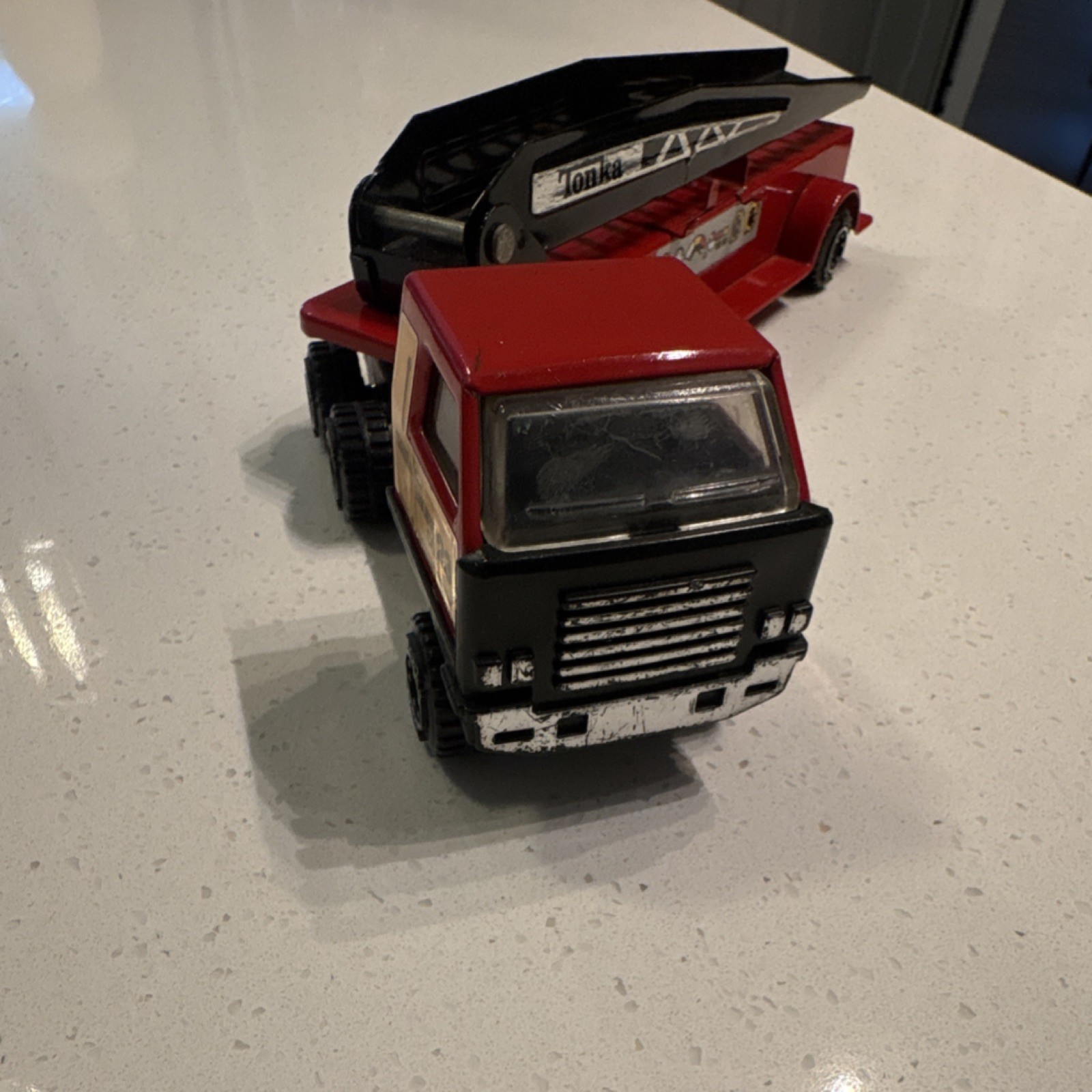 Tonka Vintage Pressed Steel Red Fire Truck Black Construction Toy