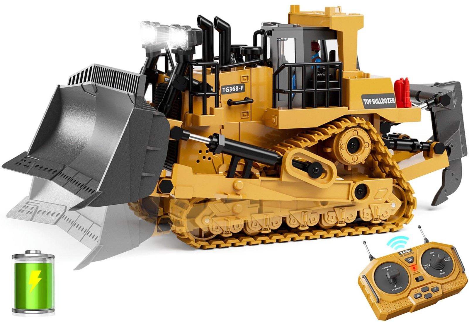 Metal RC Bulldozer Toy for Kids | 9-Channel Remote Control Track-Type Tractor…