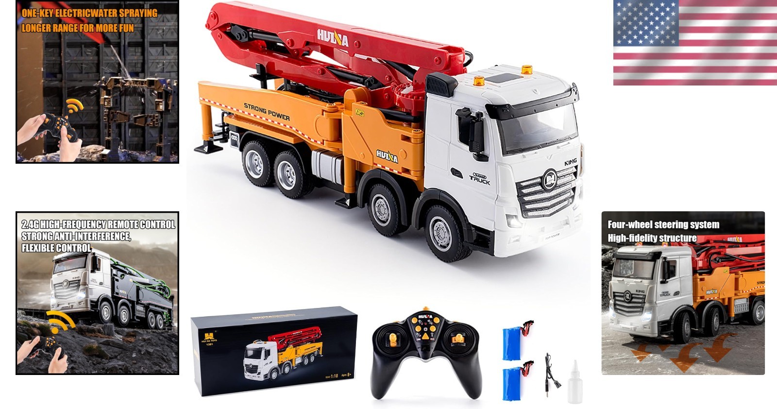 1:18 Scale Concrete Pump Truck RC Toy – Realistic Water Pump & 630° Rotation
