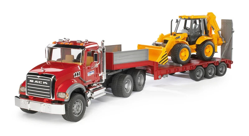 Bruder 02813 Mack Granite Truck with Low Loader and JCB 4CX Backhoe Loader