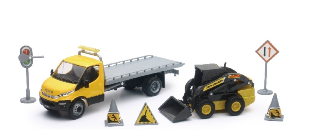 NEWRAY,IVECO DAILY tray Scale 1/43 with Charger NEW HOLLAND L230 Scale. 1/32 …