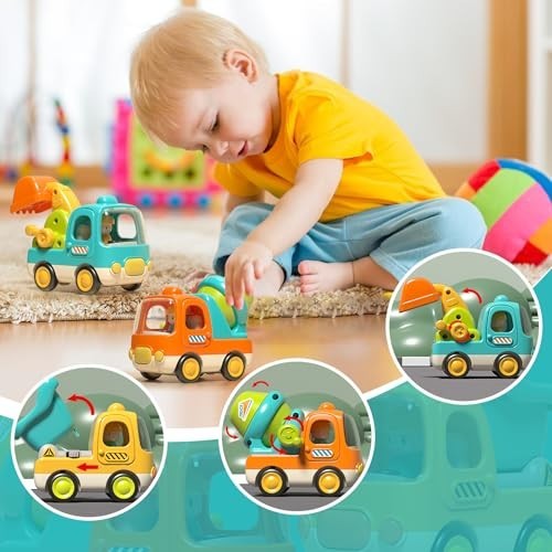 Construction Trucks 3 Pack Friction Excavator Dumper Mixer Lights Sounds ABS