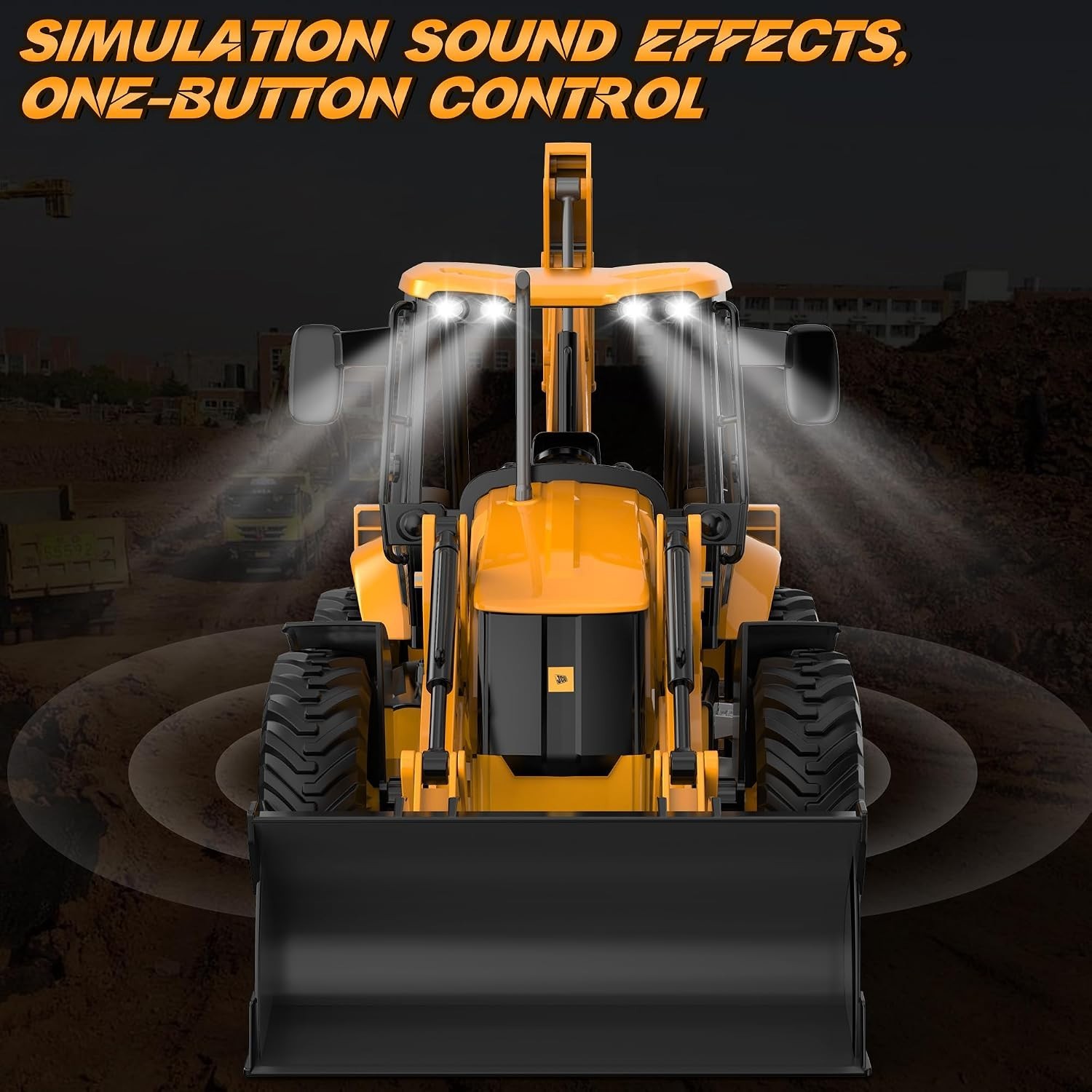 1:20 Scale RC Excavator & Loader – Dual-Function with Sound & Light Effects