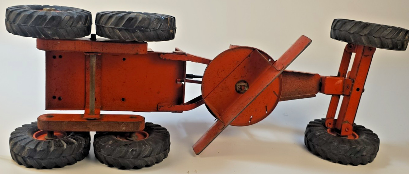 Vtg Nylint Road Grader Toy Pressed Steel 19″ 1950s Orange Construction Vehicle
