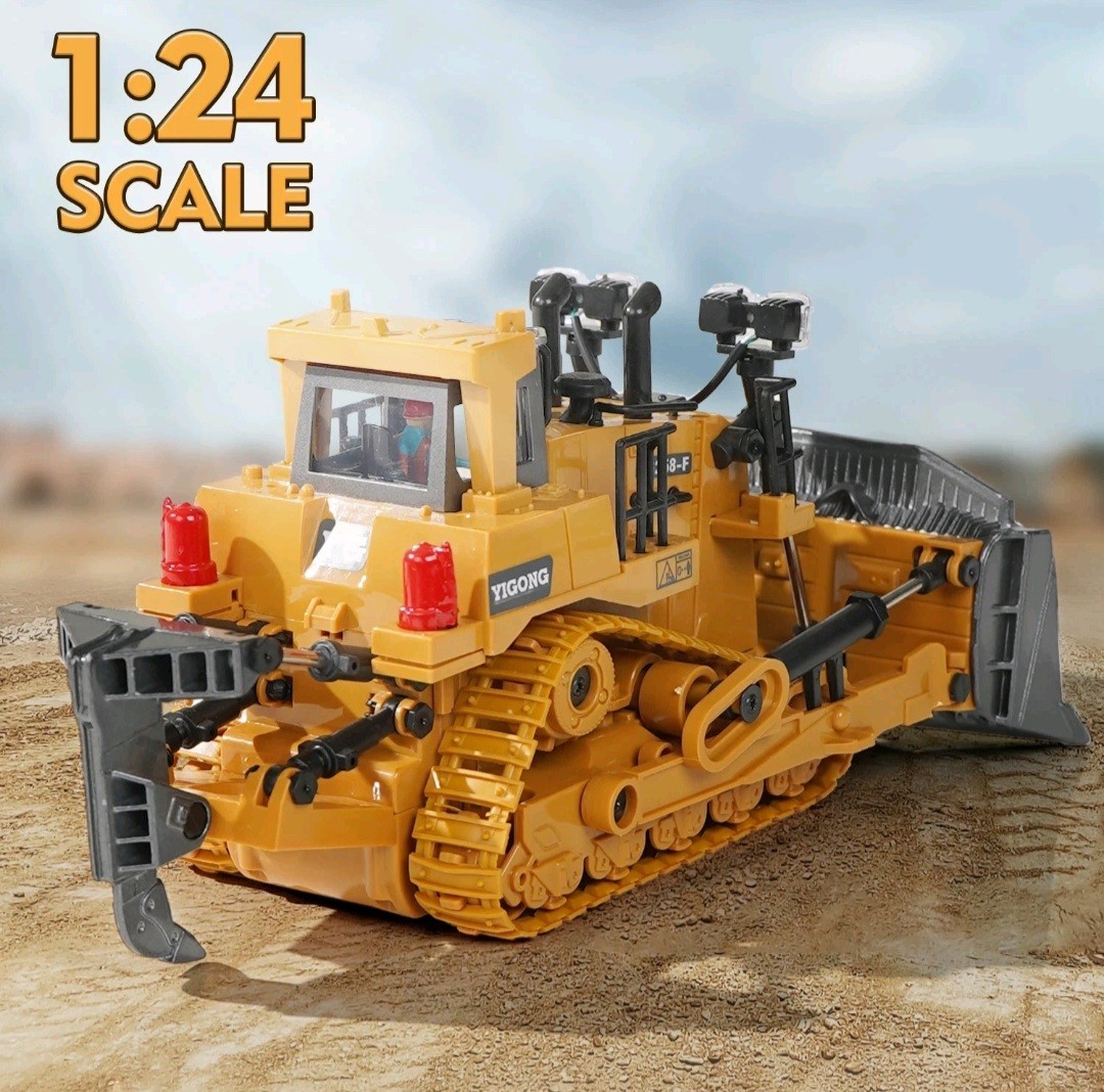 KIDMARKT Metal 9-Channel Remote Control RC Bulldozer Toy Tractor-Lights & Sounds