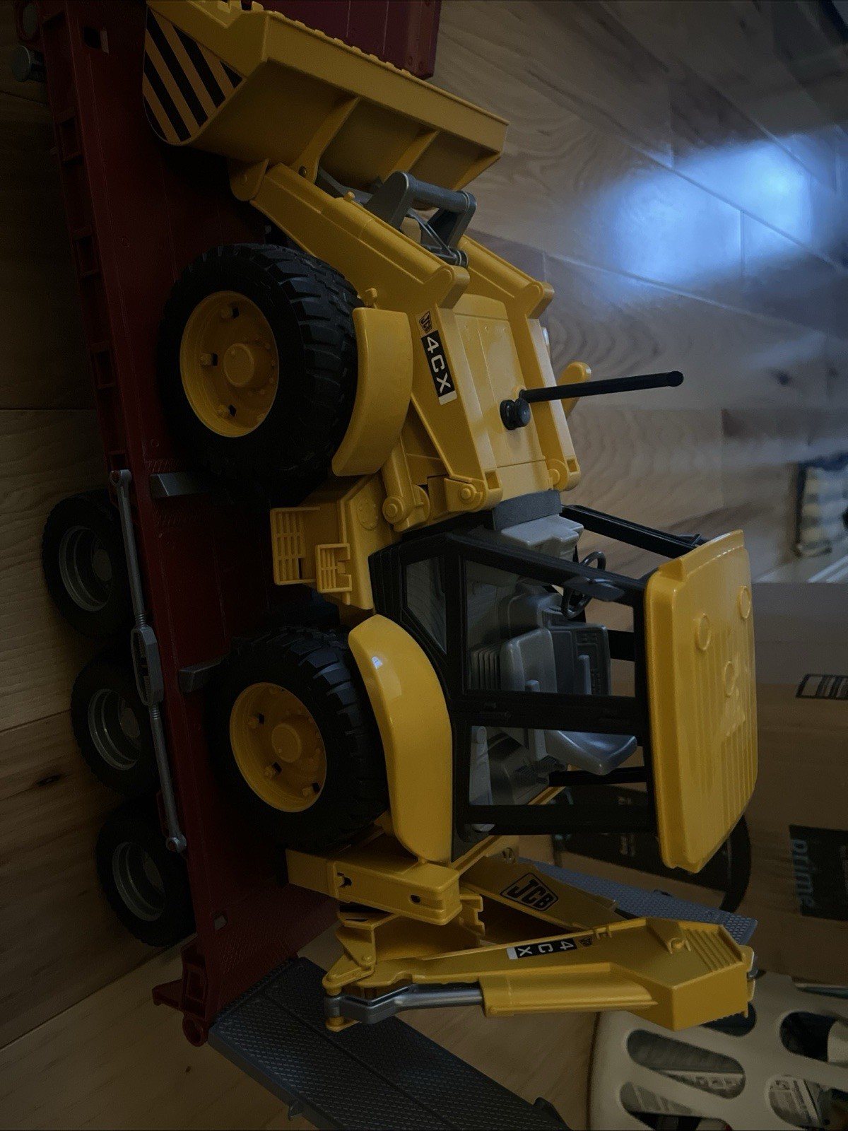 JCB 4CX Loader Diecast Construction Vehicle with Red Truck and Trailer Toy Set