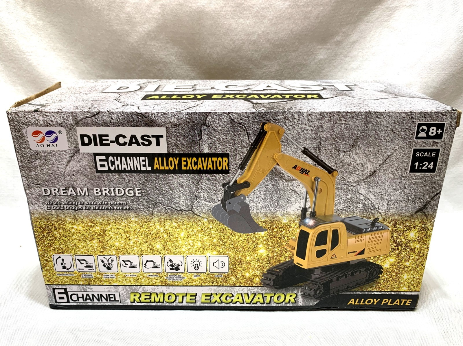 New Unused AO HAI 6 Channel Die Cast Alloy Excavator 1:24 Construction Toy MIB