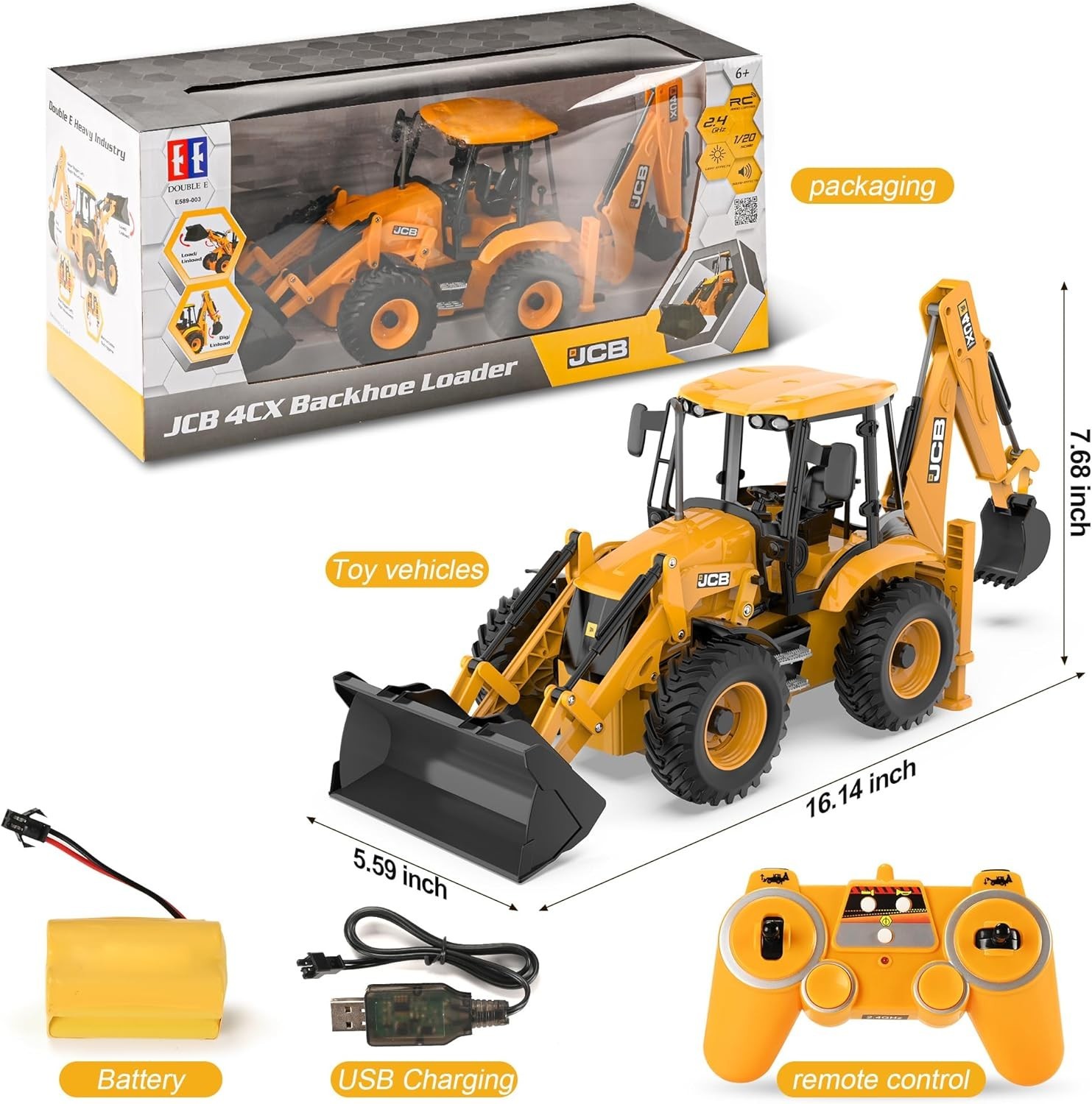 1:20 Scale RC Excavator & Loader – Dual-Function with Sound & Light Effects