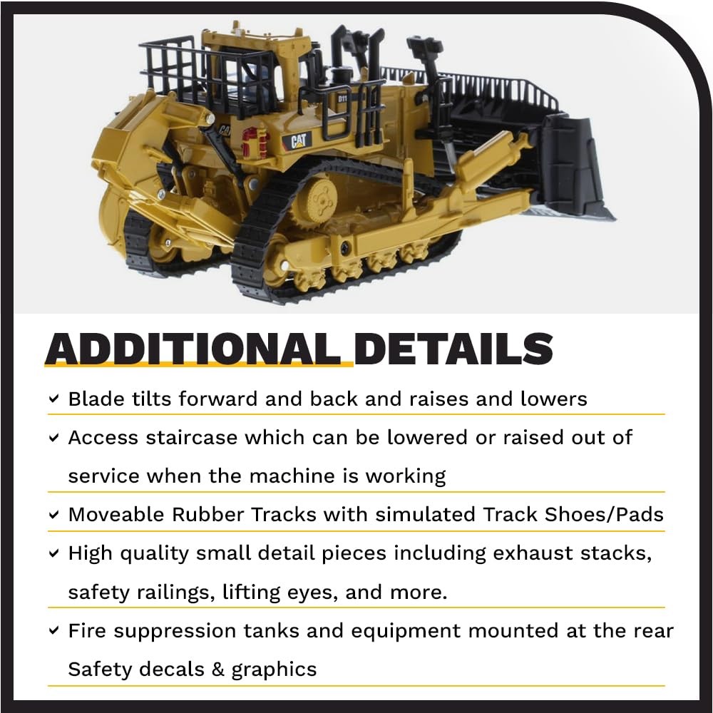 Diecast Masters 1:64 Scale Caterpillar D11 Dozer with 2 1/64 scale, Yellow