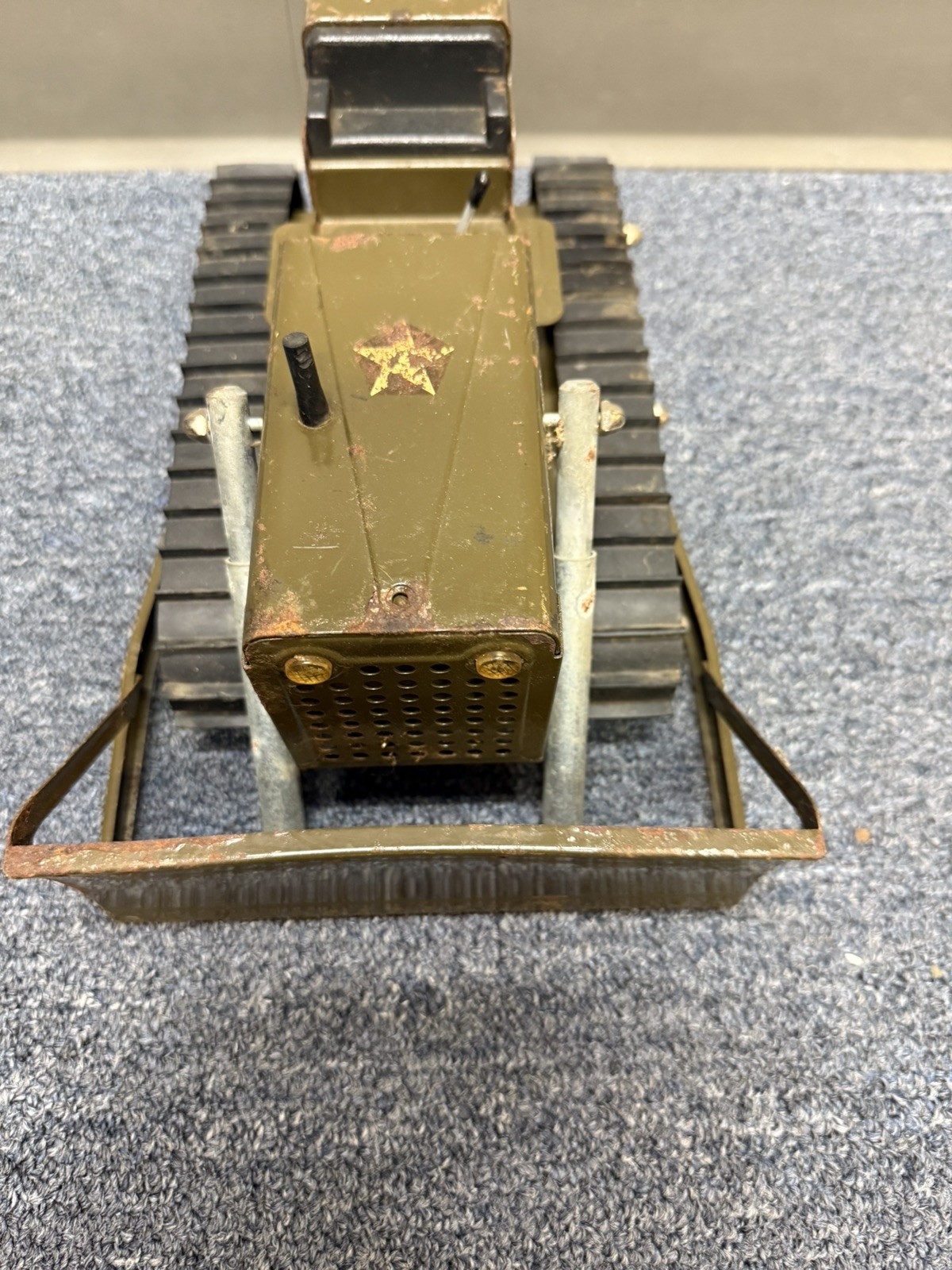 U•Vintage Tonka GR 2-2431 Army Green Bulldozer Large 12″ Piece Good Condition