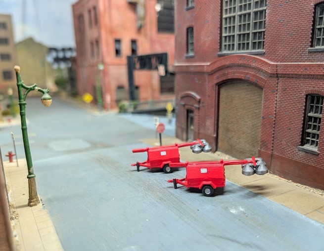 Custom Built 1/87 HO Scale 3d Printed Set of 2 Portable Light Tower Trailers.