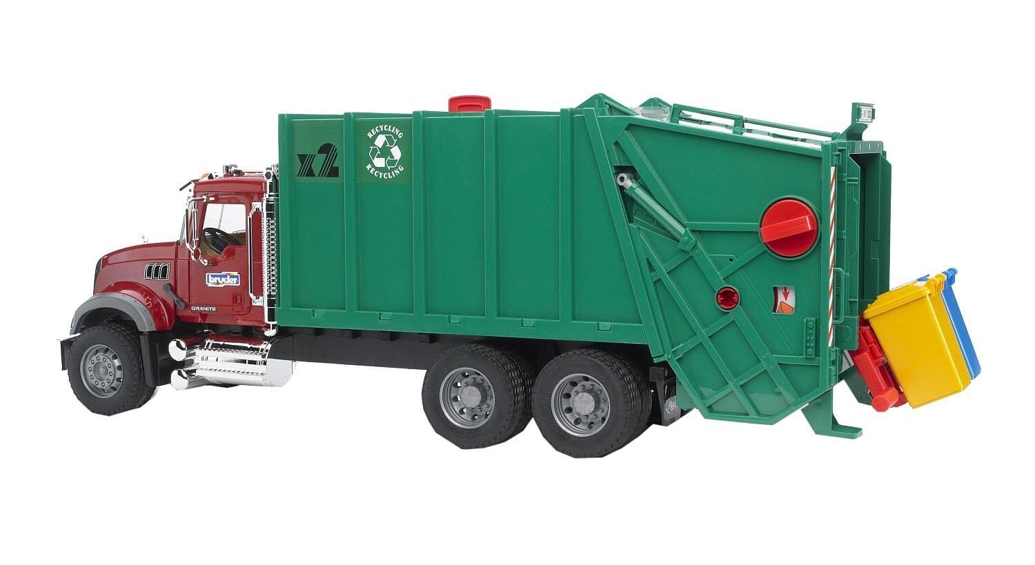 Bruder #02812 MACK Granite Garbage Truck (Ruby, Red, Green) -New-Factory Sealed