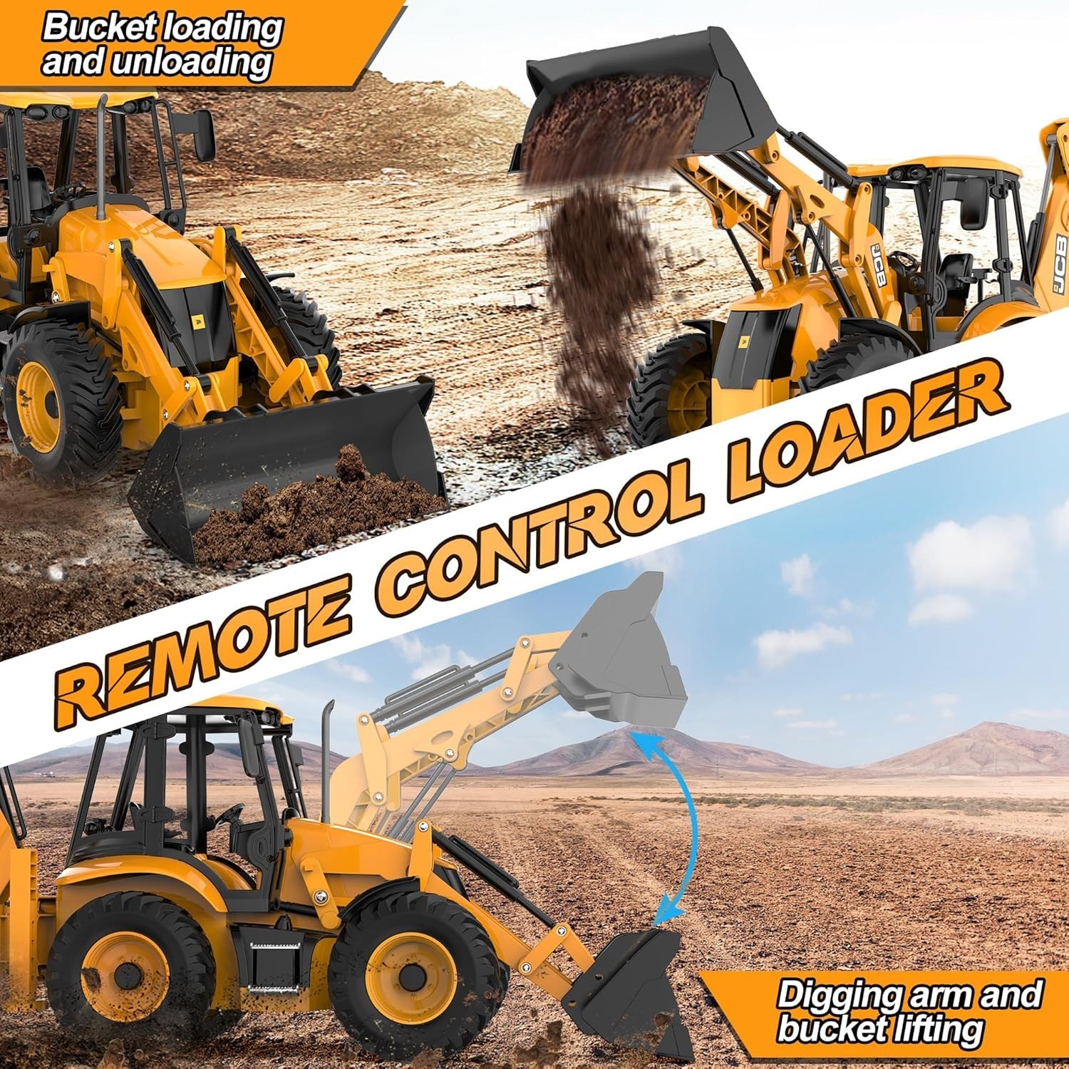 1:20 Scale RC Excavator & Loader – Dual-Function with Sound & Light Effects