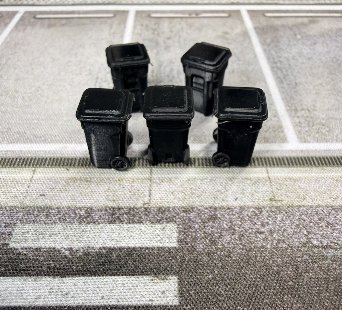 1/64 Scale Trash Bins *5 Pack* Black Resin, Custom Designed, Diorama Garage Shop