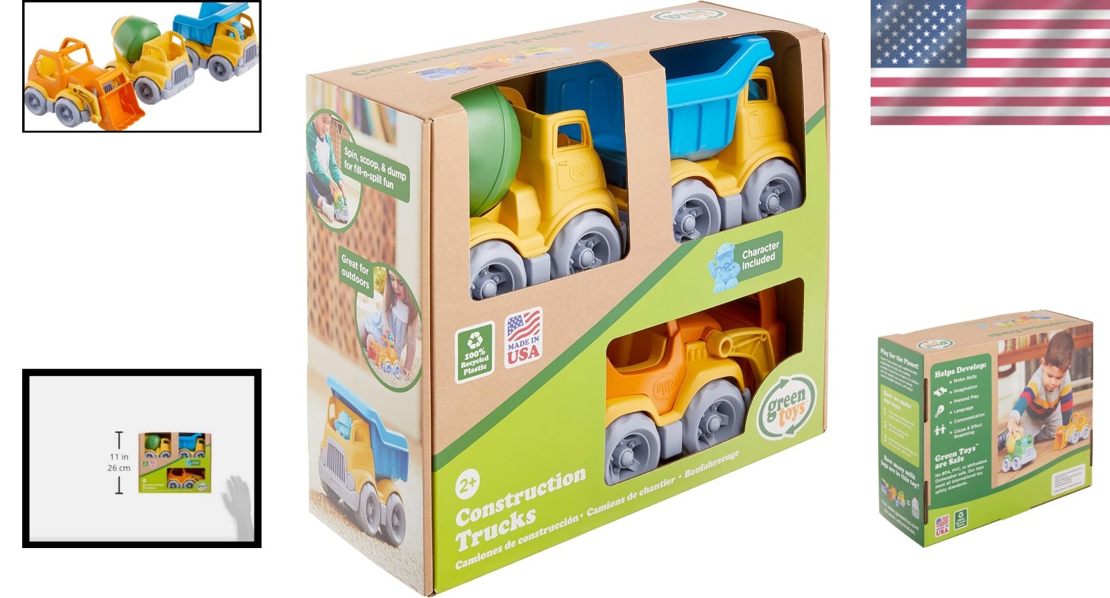 Colorful 3-Pack Construction Vehicles with Bonus Character for Creative Play