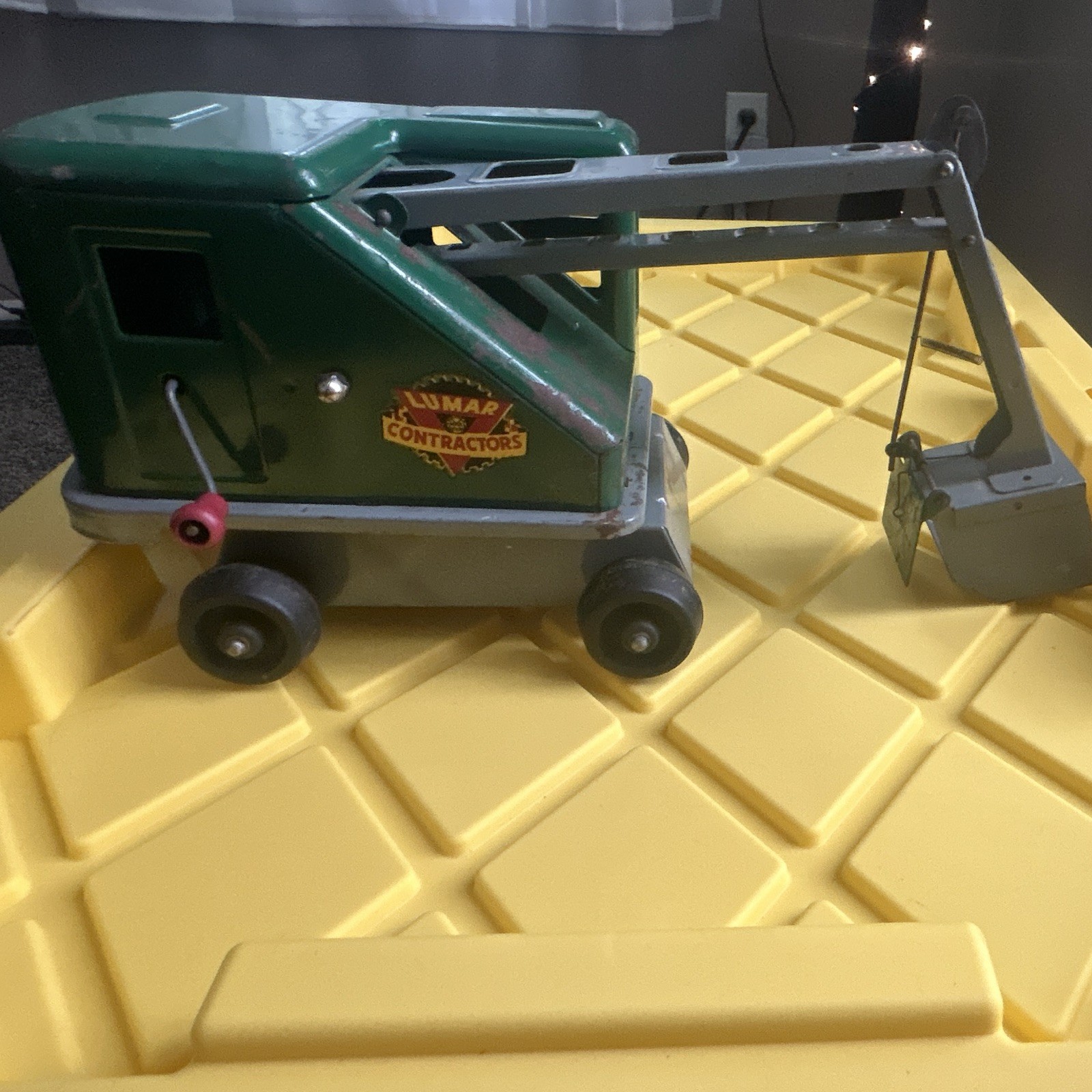 Vintage Lumar Metal Excavator Construction Toy Vehicle, Green & Gray